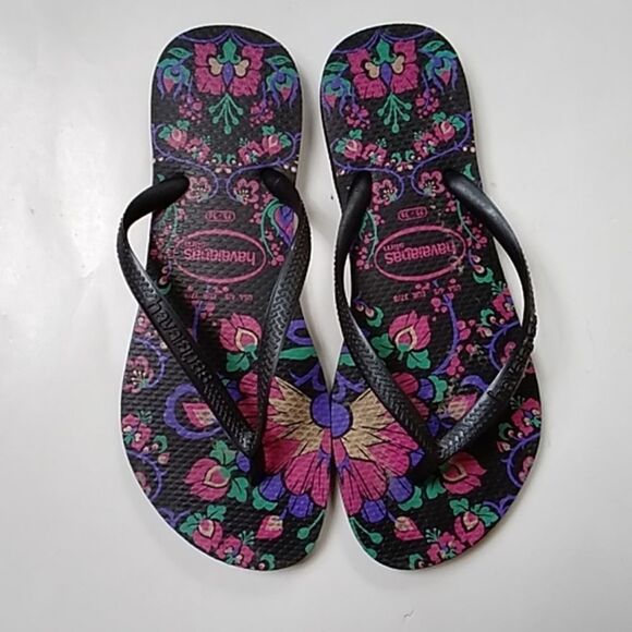 Havaianas Slim Women's Black & Pink Sandals Shoes Size ( 4/5) 35-36 - Picture 1 of 6